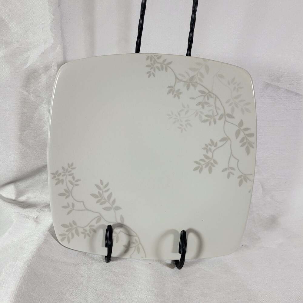 Set of 3, Gibson Elite Zenses Square Salad  Plate 8 Inch Grey Vine Pattern